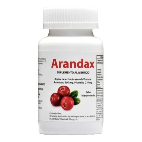 Arandax Extracto De Arándano Rojo C/30 Tab Masticables 500mg Sabor Mango Manila