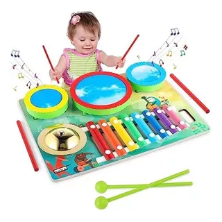 Batería Infantil Montessori Platillo Tambores Y Xilofono 