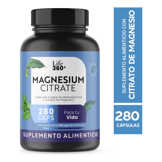 Suplemento Citrato Magnesio Life 360+ 280 Cápsulas Sabor Neutro