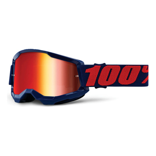 Goggles Motocross  100% Strata 2 Masego Mica Roja Color De La Lente Rojo Color Del Armazón Azul