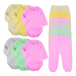 Kit Roupa De Bebe 12 Peças Body Manga Longa E Mijão Suedine