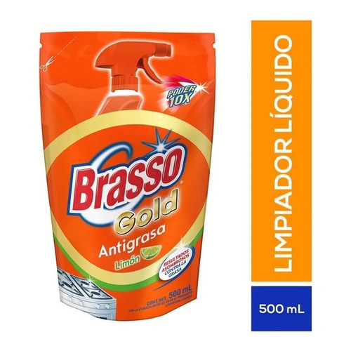 Limpiador Brasso Gold Líquido Antigrasa Aroma Limón 500 Ml