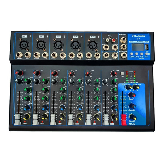 Consola Mixer 8 Canales Ross F-7 Bluetooth Usb Phantom Power