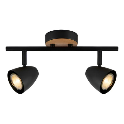 Aplique 2 Luces Negro Madera Apto Led Gu10 U1902 Mks Negro/madera