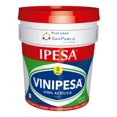 Ipesa Vinipesa 8 Años 19l. Vinilica Lavable Mejor Que Comex Color 317 Rojo Teja