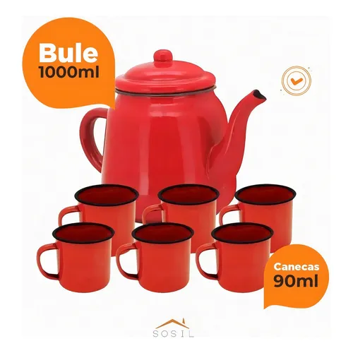 Kit Esmaltado P/ Café Bule 1000ml + 6 Canecas 90ml Yazi Kit Esmaltado P/ Café Bule 1000ml + 6 Canecas 90ml Yazi