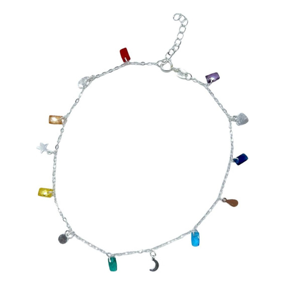 Tobillera Cristales Swarovski Colores 7 Chakras Plata 925 