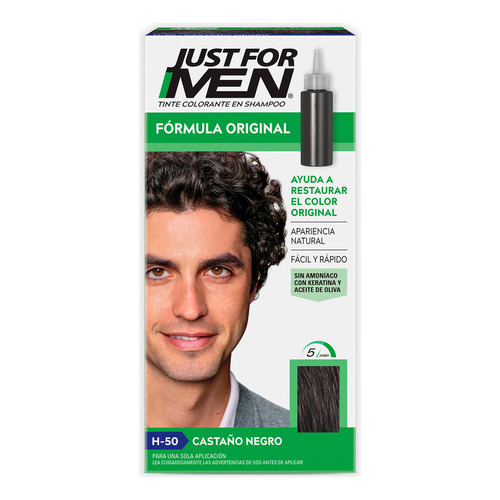 Just For Men Tinte Para Caballero  Fórmula Original Castaño Negro 66ml, apariencia natural, sin amoniaco, con Keratina y Aceite de Oliva