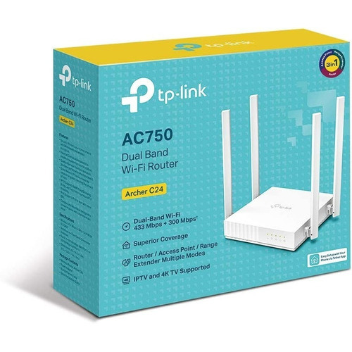Router Wifi Tp-link Archer C24  Ac750  Doble Banda 4 Antenas Color Blanco
