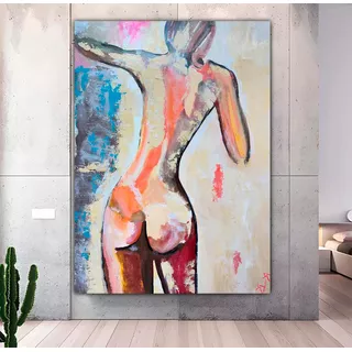 Quadro Mulher Nua Pintada A Mão 90x70 C/ Moldura