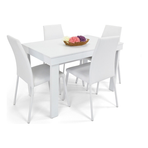 Set Comedor Napoli 4 Puestos En Cuero Sintético Color Blanco