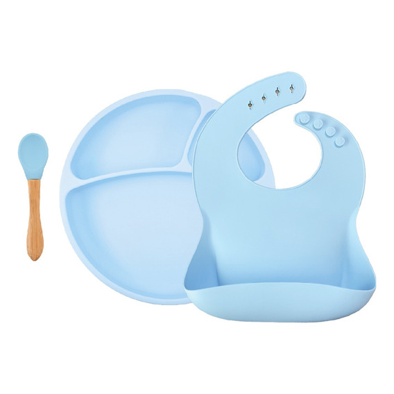 Set Alimentación Bebe Silicona Premium Minikoioi Blw Set 2 Color Mineral Blue