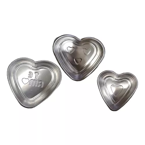 Moldes Corazón Pastel Gelatina Set 3pzs Aluminio Repostería