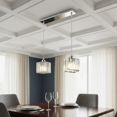 Colgante 2 Luces Prisma C Cristal Cromo Apto Led E27 Ld Cromo