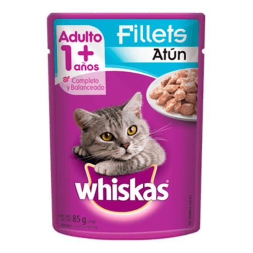 Alimento Whiskas Adultos Whiskas Gatos s para gato adulto todos los tamaños sabor fillets de atún en sobre de 85g
