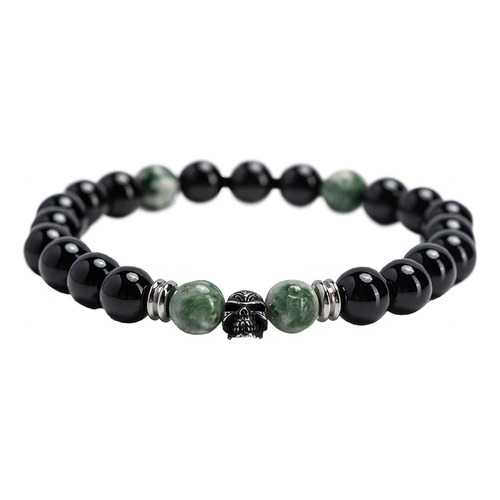 Luckyly Pulsera Hombre Acero Inoxidable Calavera Labradorita Diámetro 8