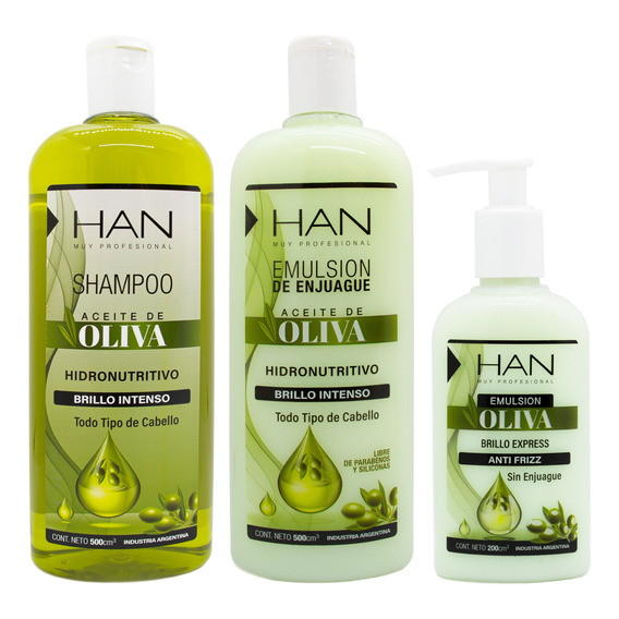 Han Oliva Kit Shampoo + Enjuague + Emulsion Para Peinar