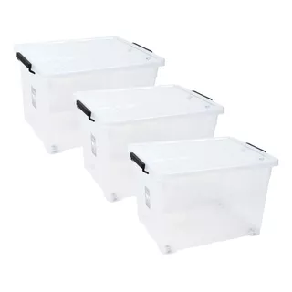 Set X3 Baul Caja Organizadora Plástico C/ruedas 19 Lts