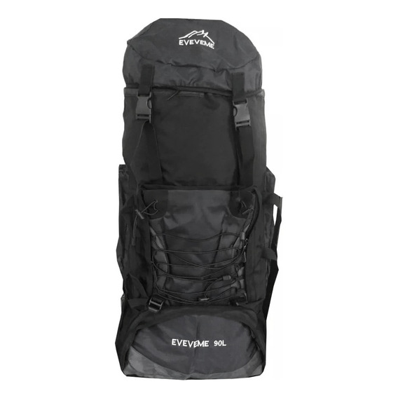 Mochila Para Camping Trekking Outdoor Tm Negra De 90lts Color Negro Diseño De La Tela Liso