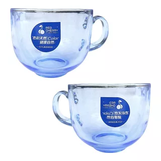 02 Xícaras De Casal Leite Grande Sopa Vidro 440ml - Azul