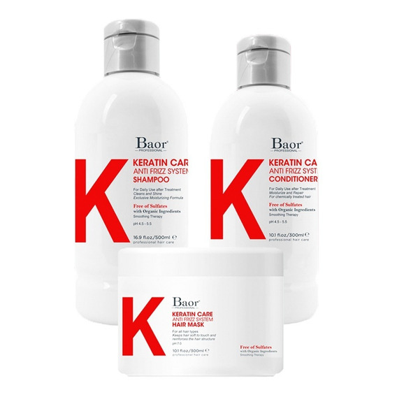 Baor Kit Keratin Shampoo + Acondi. + Hair Mask