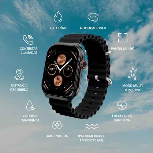 Smartwatch Eigiis KE series KE3 Tactical 1.45 caja 50mm de abs negra,  malla negra de silicona y bisel negro de plástico