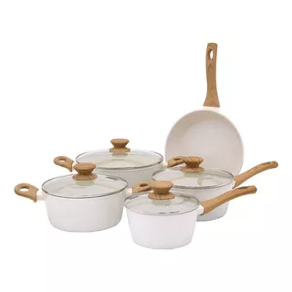 Conjunto De Panelas Indução Ceramic Marmól Vanilla 5 Peças