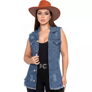 Max Colete Jeans Feminino Cowgirl Rodeio Moda Country