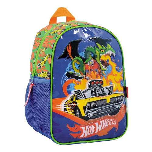 Mochila 12 Pulgadas Hot Wheels Infantil Nene Paseo Jardín Color Verde Diseño De La Tela Hot Wheels 75108