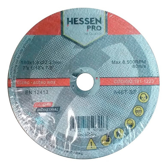 Disco Corte Metal Amoladora Hessen 180 X 1.6 X 22.2 Acero