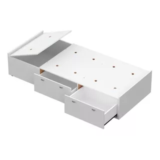 Box Plataforma Cama 1 Plaza 2 Cajones Baulera Moderna Color Blanco