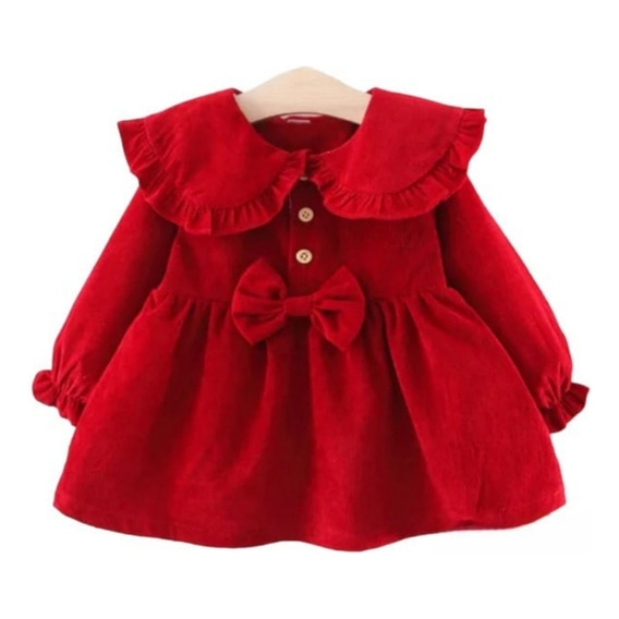 Vestido Manga Larga  Cotelé Forrado Plush Para Bebé Niña