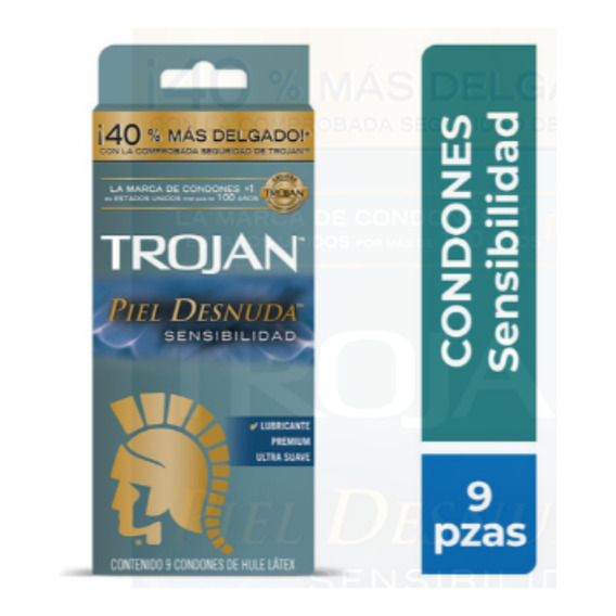 Condones De Látex Trojan Piel Desnuda Sensibilidad 9 Unidades