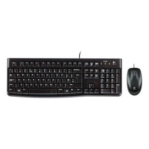 Kit de teclado y mouse Logitech MK120 Español Latinoamérica de color negro