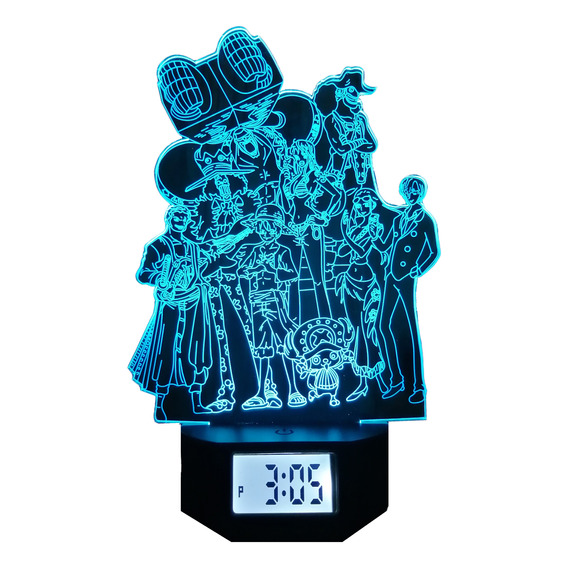 One Piece Lámpara Led Reloj Alarma 3d 7 Colores Muguiwaras