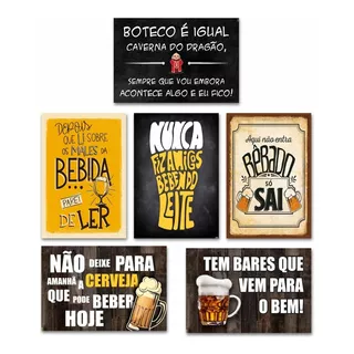 Kit 6 Placas Decorativas Frases Engraçadas De Boteco - Bar
