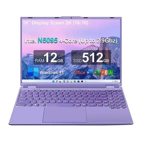 Ultrabook  Aocwei A6 violeta 16", Intel Celeron N5095  12GB de RAM 512GB SSD, Gráficos Intel UHD 16 UE 60 Hz 1920x1200px Windows 11 Pro