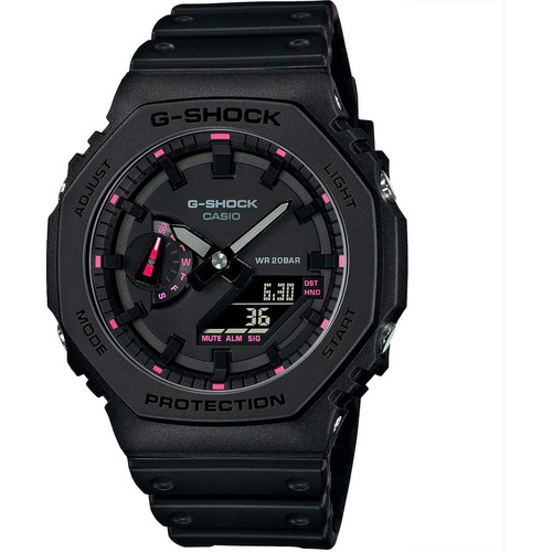 GA-2100P-1ADR - Reloj de pulsera Casio Gshock, color de la correa: negro, color del bisel: negro, color de fondo: negro