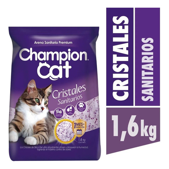 Arena De Cristales Sanitaria Champion Cat 1,6kg x 1600g de peso neto  y 1.6kg de peso por unidad