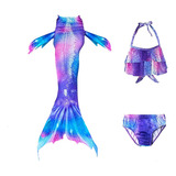 4 Piezas Set Cola De Sirena Y Bikini Niñas, Traje De Baño 