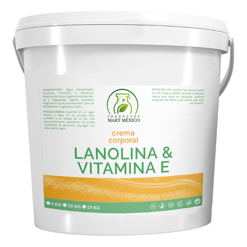  Crema  Hidratante De Lanolina & Vitamina E 4 Kilos