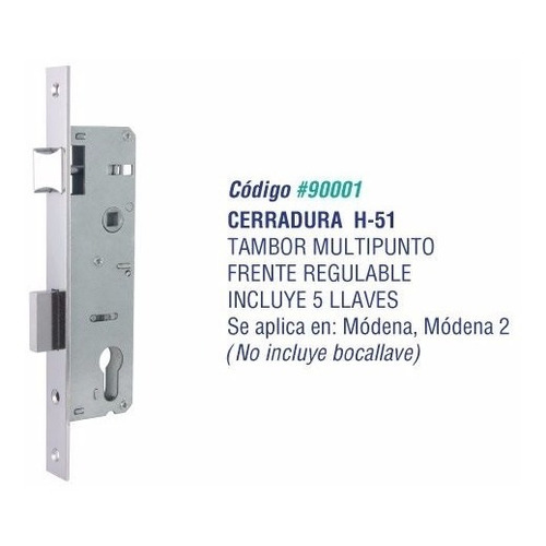 Cerradura Multipunto H-51 Con Tambor Modena Color Zincado