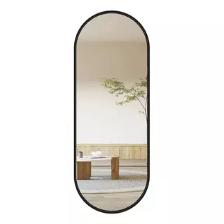 Espelho Decorativo Oval Corpo Inteiro Moldura Preta 100x30