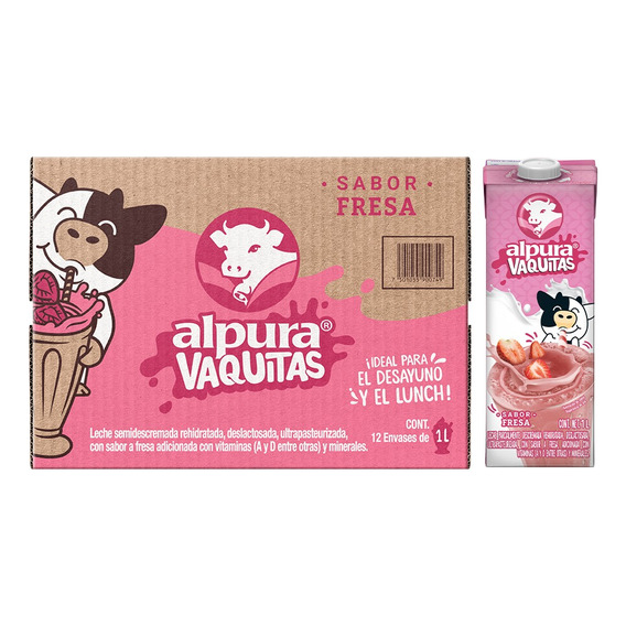 Alpura Vaquitas Leche Saborizada Fresa 12 Pack De 1 Lt