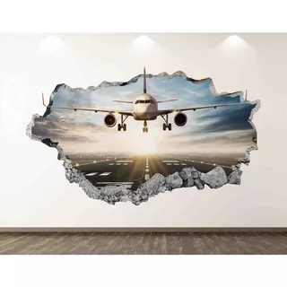 Vinilo 3d Pared Rota Avión Comercial Pista Turismo Viajes