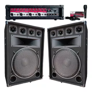 Combo2 Bafles 15puLG /driver1200w Consola Potenciada 4ch+mic