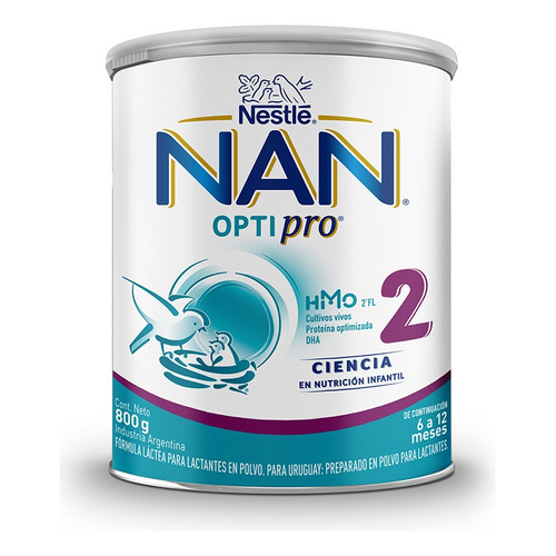 Leche de fórmula en polvo sin TACC Nestlé Nan Optipro 2 sabor neutro en lata de 1 de 800g - 6  a 12 meses