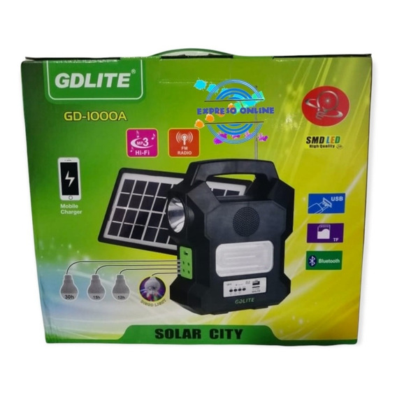 Linterna Kit Solar Portátil Gdlite Camping Bluetooth Usb Mp3
