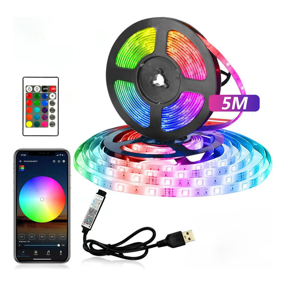 Tira De Luces Led Rgb Bluetooth De 5m Con Control Por App