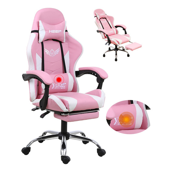 Silla de escritorio Keep HM50 gamer ergonómica  rosa y blanca Con Dispositivo De Masaje Lumbar